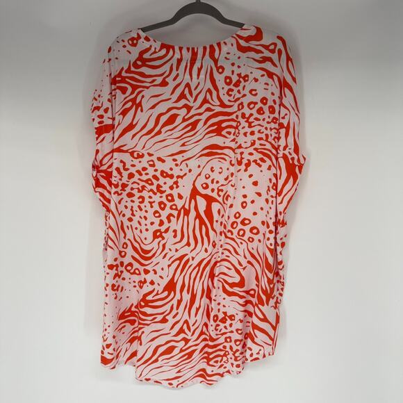 NWT North Shore Figwood Wild Tunic Top One Size White Orange Animal Print Dolman - Picture 2 of 9